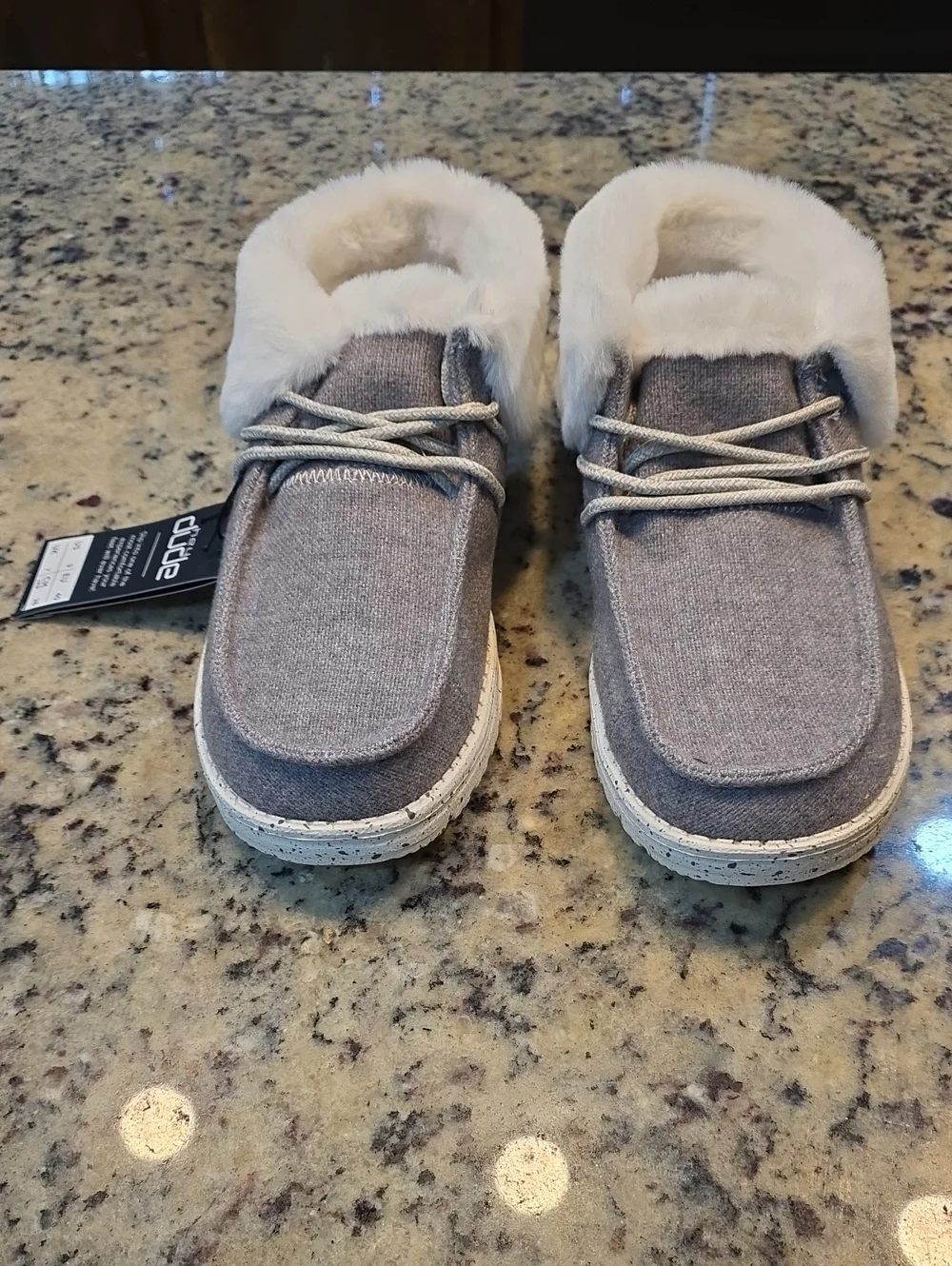 Hey Dude Women's Light Gray Faux Fur Lined Slip-On Ankle Booties - NWOB